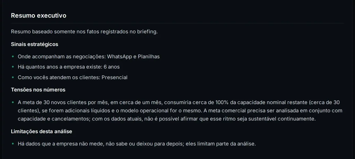 Resumo do diagnóstico no Plano Previsível com forças, limitações e hipóteses de gargalo