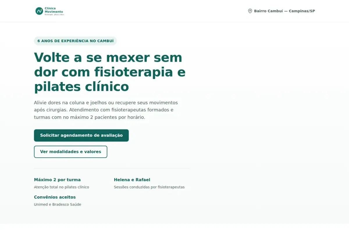 Landing page criada com a Lara no Plano Previsível, publicada para uma empresa de demonstração